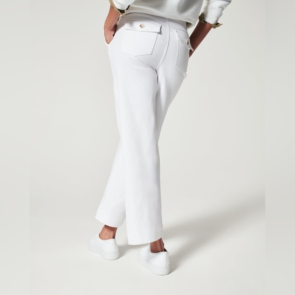 Spanx Stretch Twill Cropped Wide Leg Pant-Bright White Size Medium Style 20312R - Picture 9 of 9